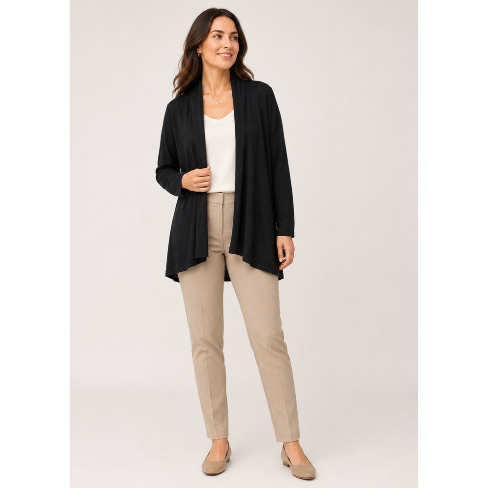 ZARA KNIT Cardigan Sweater Womens Small Black Open Front Shawl Collar